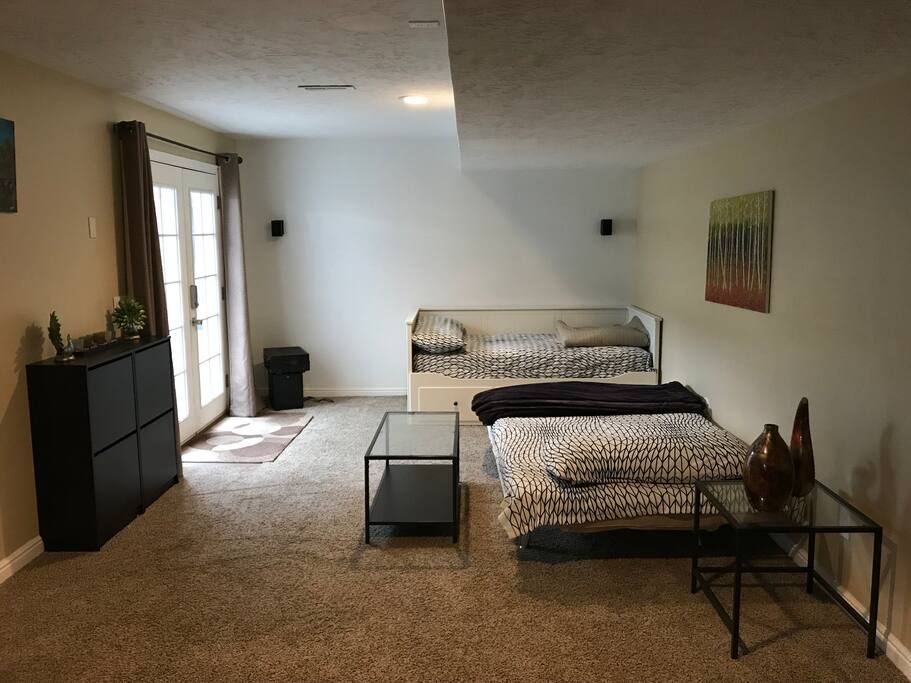 Living Area with a sofa bed and single bed