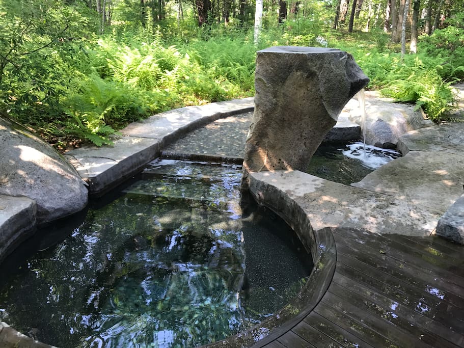 Your private hot tub with cold plunge pool and warm stream