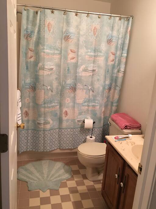 This is the private bathroom with shower, sink and toilet. Towels, shampoos, toilet paper and soap will be available for your use. Ask for a hair blower is you need it.