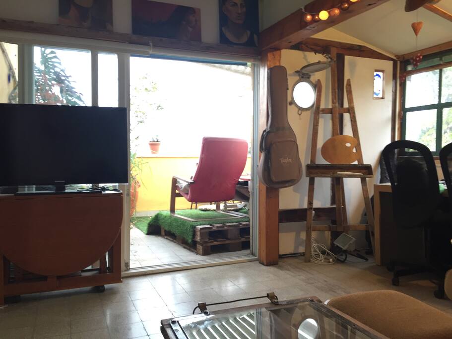 a living room full of character