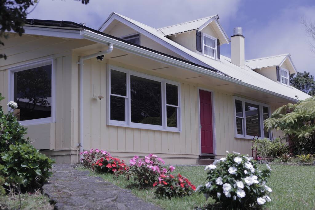 This is the main home with 4 bedrooms, 3 baths, a salt water pool, a cedar indoor sauna/steam room and shared kitchen, living room, indoor and outdoor dining spaces, community yurt, greenhouses and gardens.