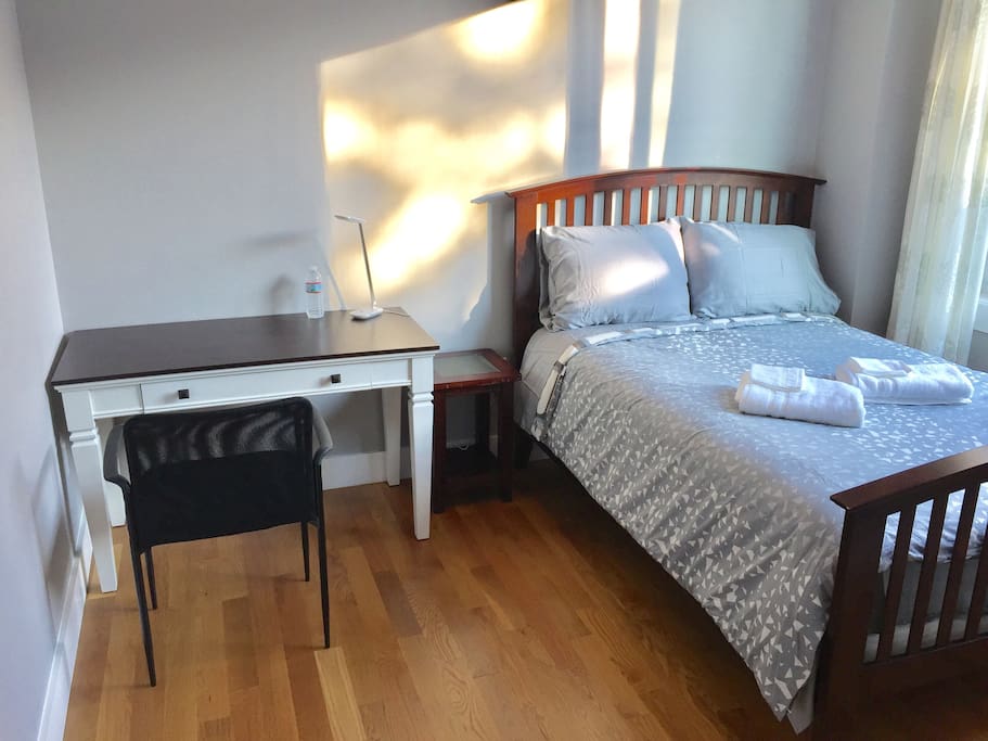 Work desk and double bed
