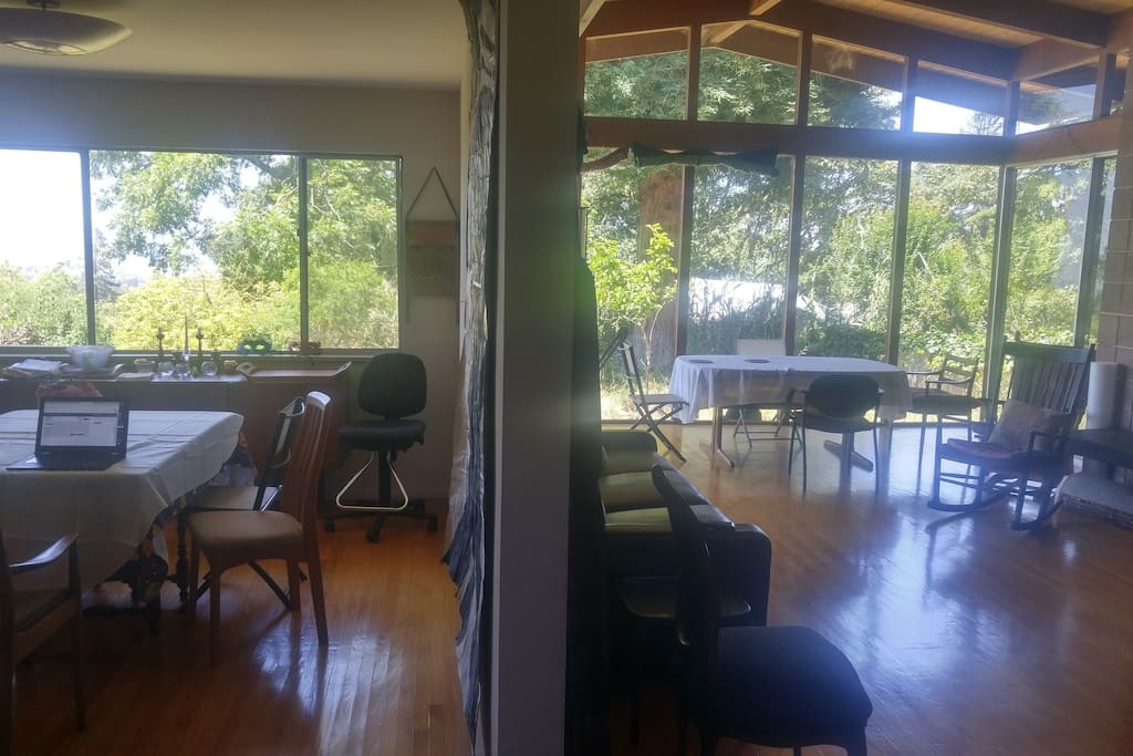 Dining room and living room.