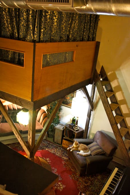 The loft bed with high ceilings. . .