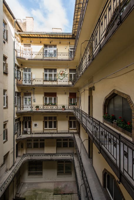 House inside with apartments entrances