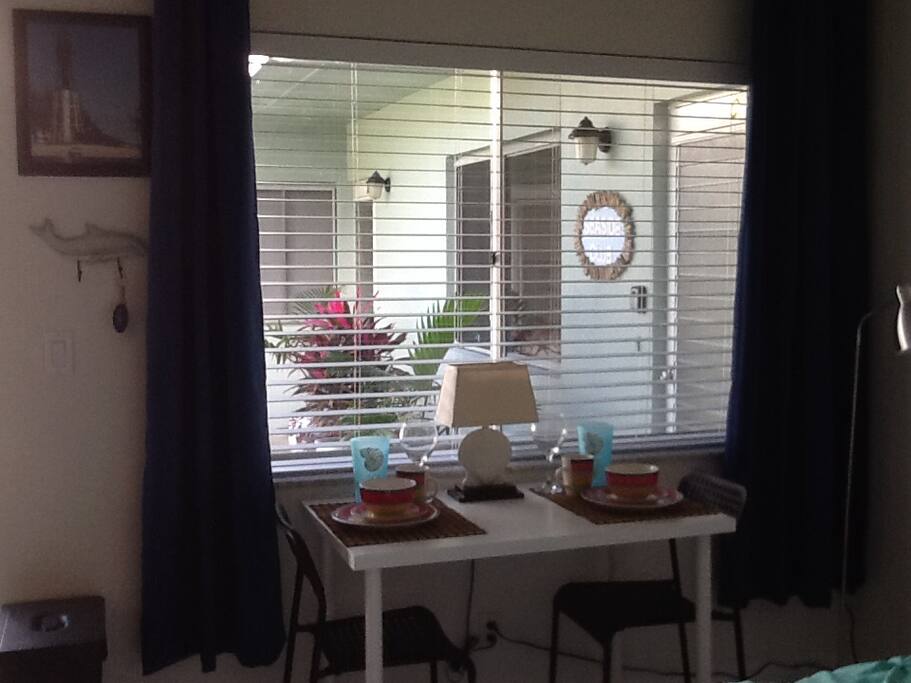 Small dining or work station for 2 window view
