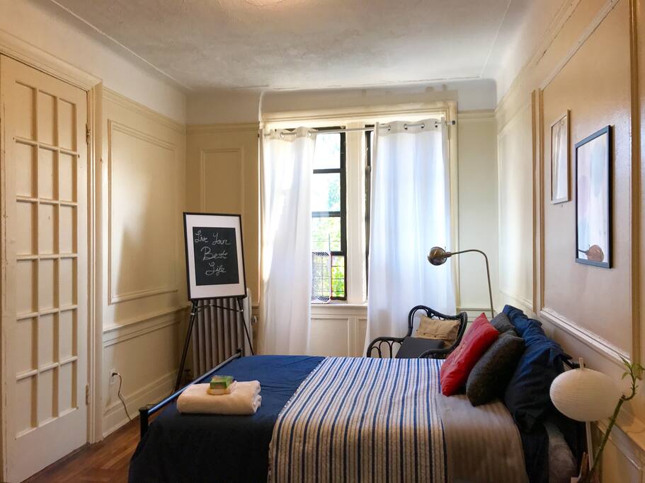 The bright and airy room is furnished with all the essentials.