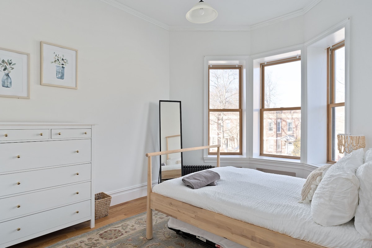This beautiful bedroom has a full over twin trundle bed that can sleep three! 