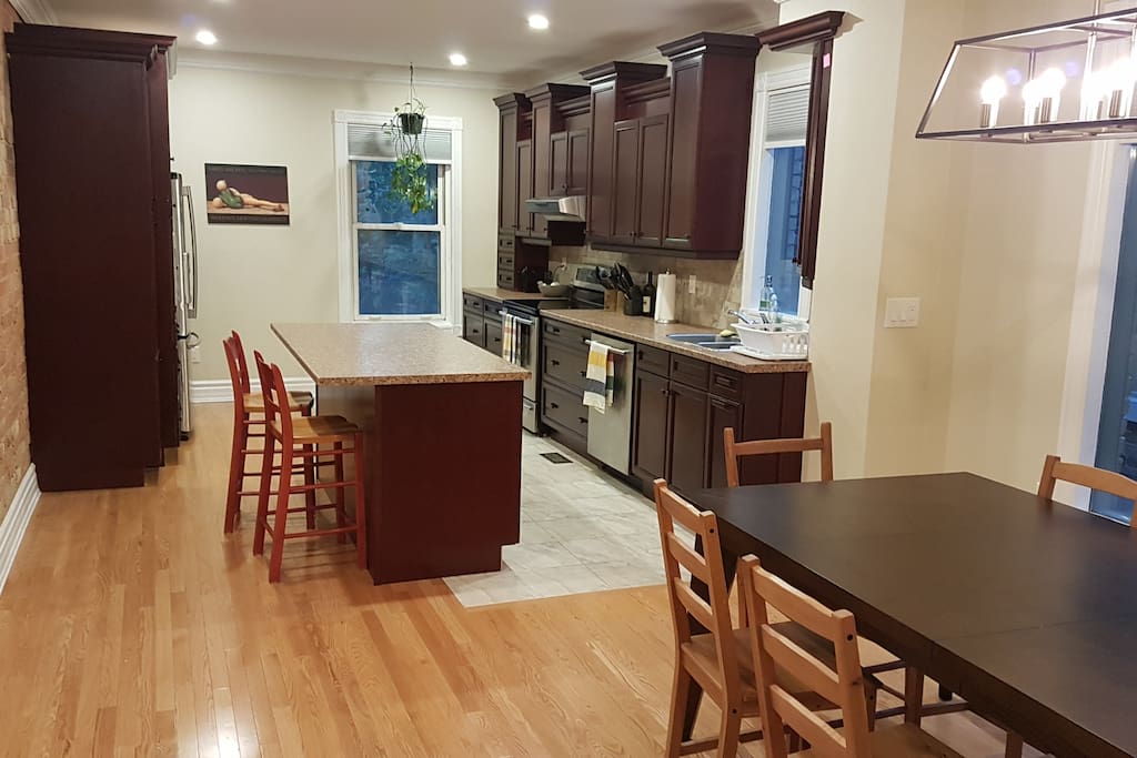 Full kitchen with pots, pans, etc.