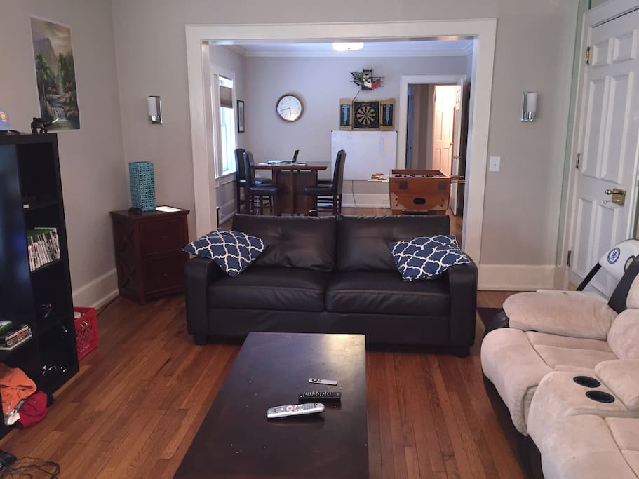 Living room - couch, dual recliner, coffee table