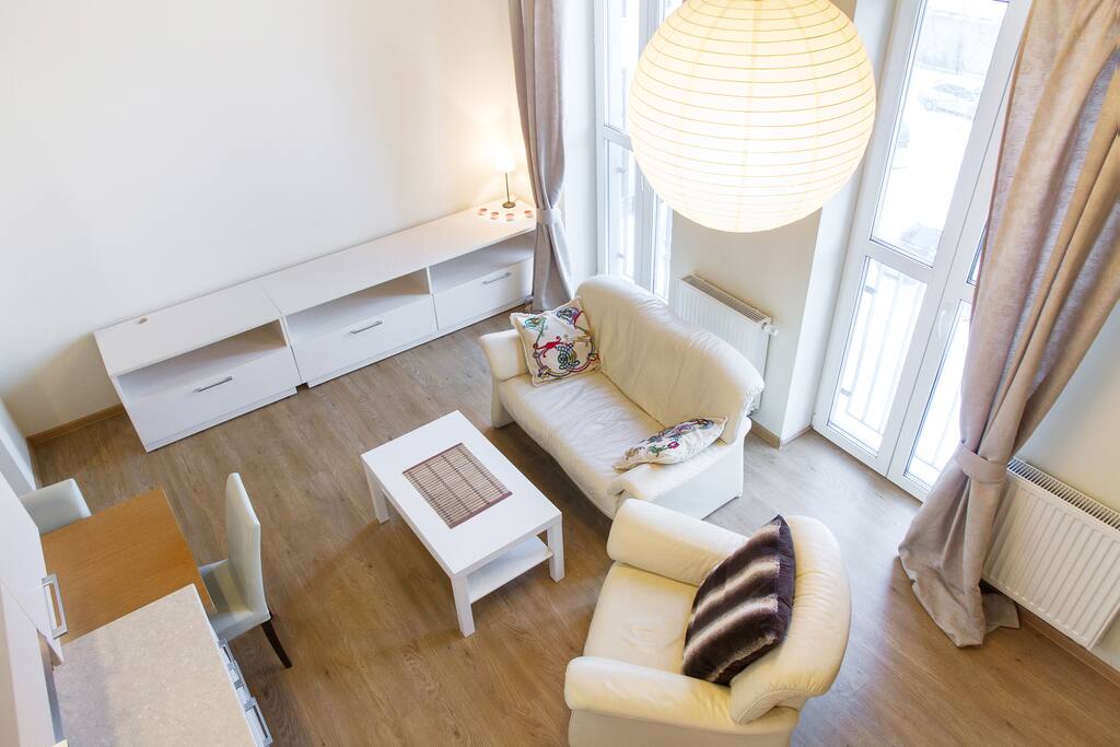 Living area seen from the loft bedroom