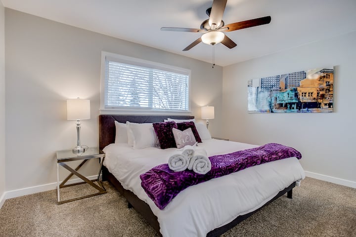 Master bedroom on main level. King bed