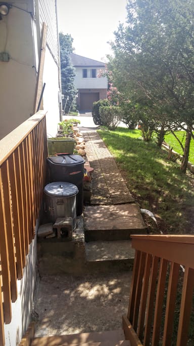 Private walk way to back door.