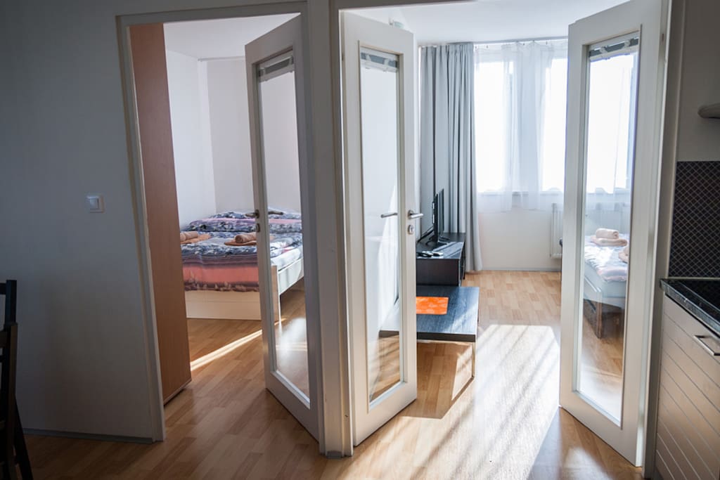 Entrance to two separated sleeping rooms
