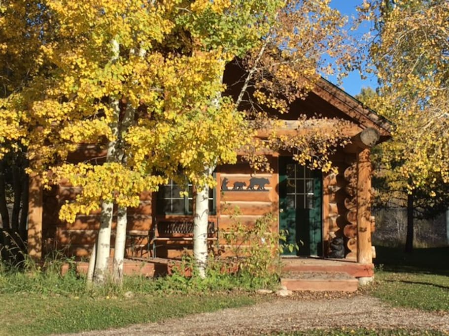 The Bear Cabin exterior view in Autumn.