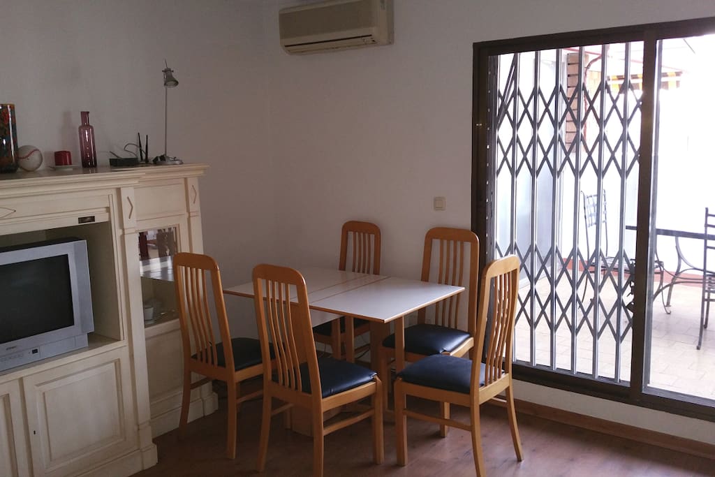 Dining area with window to terrace