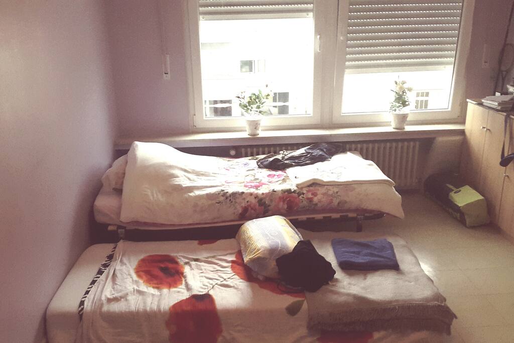 View of the room with 2 beds