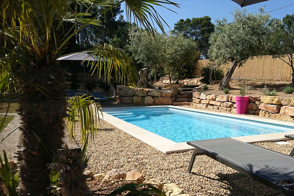 Piscine avec espaces bains de soleil