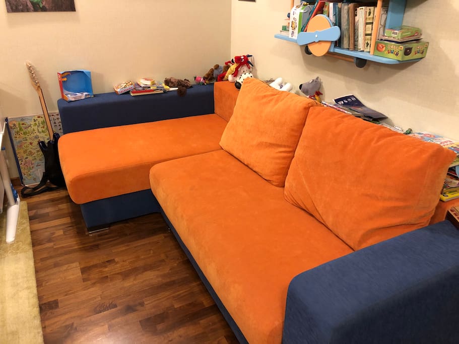 Giant sofa bed is really comfortable to sleep up to 4 adults on it, but is advised only for 2
