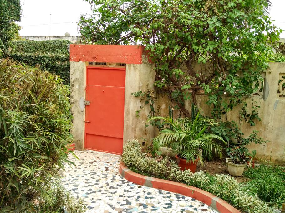 villa door, security person outside