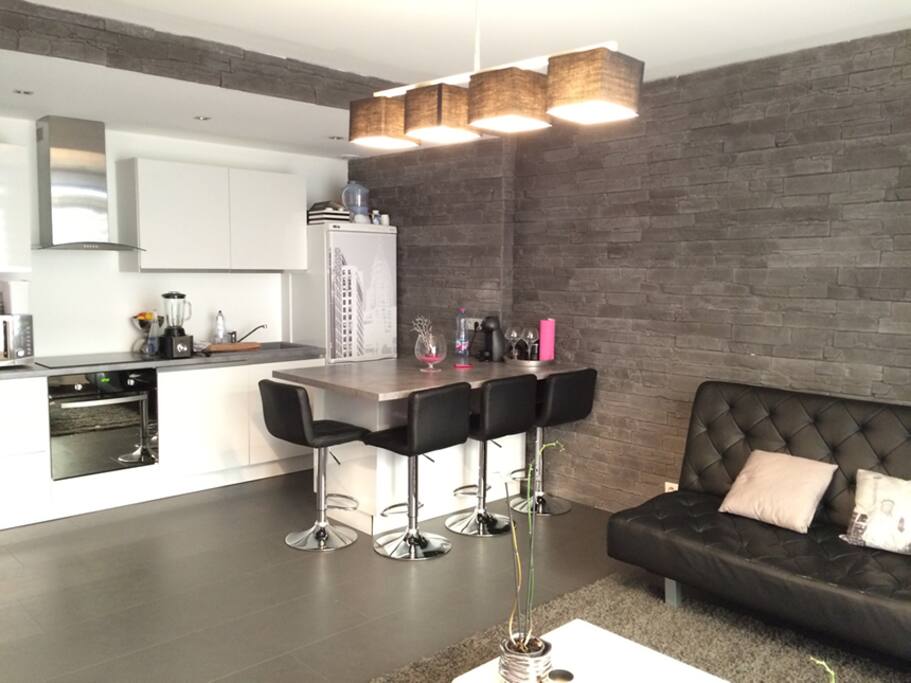 Open plan lounge - kitchen with fully equipped kitchen