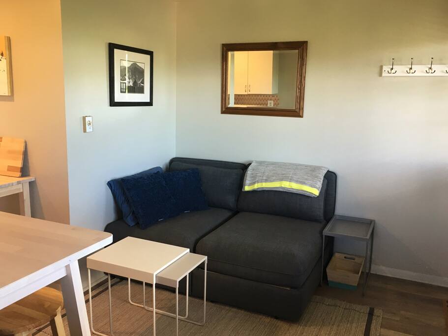 This couch pulls out into two individual beds or one double.