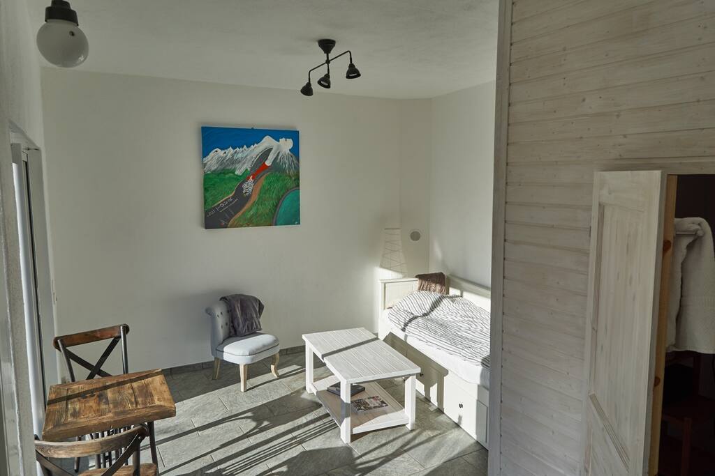 Inside view with bed, can be transformed to 2 places. An extra bed is available as well.