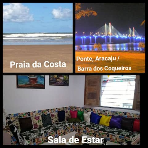 Beach House in front of the sea, paradisiacal beach.