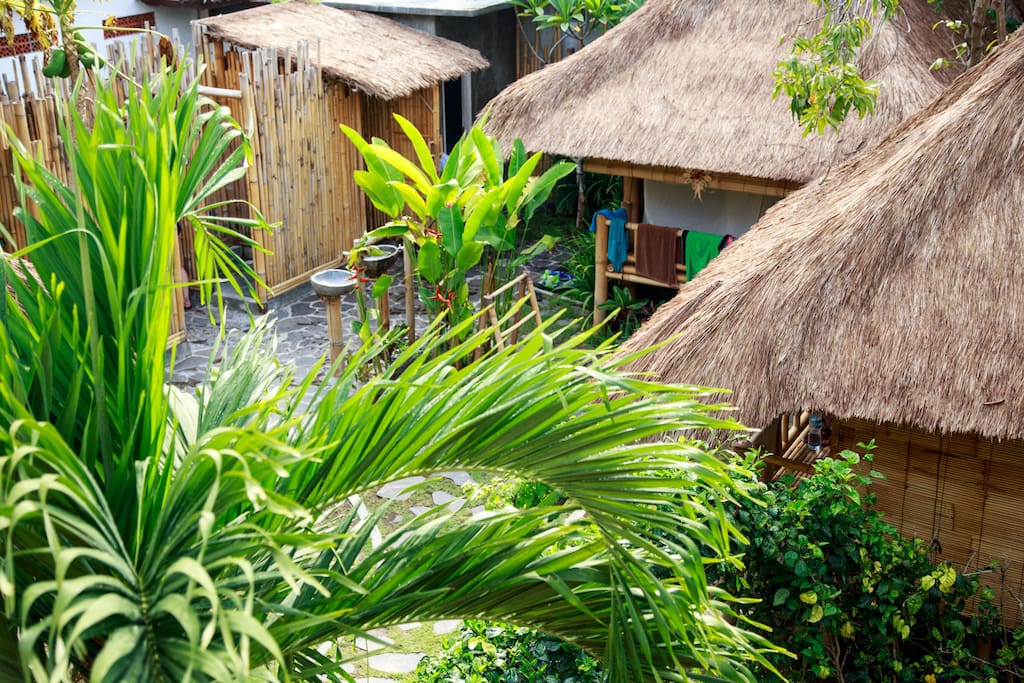 The bamboo huts and bathroom surrounds