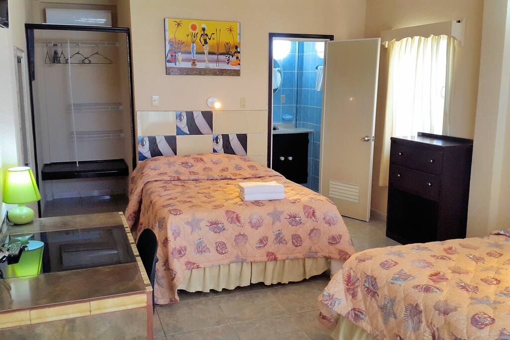 4 of our 6 Ocean View Rooms has 2 double beds, the other two has 1 king bed.