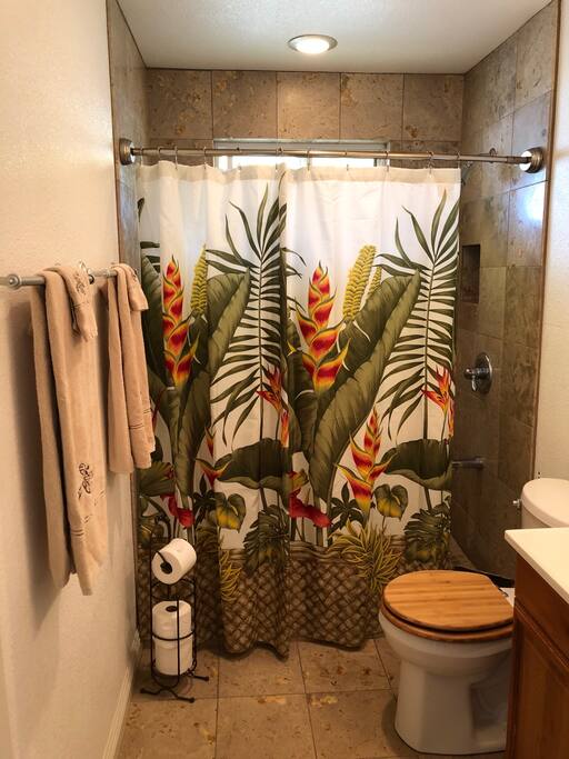 Beautiful Main Bath with Travertine Stone Shower