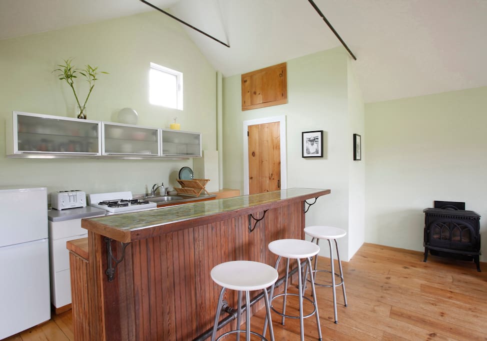 Our breakfast bar is made by a glass-maker out of handcrafted glass