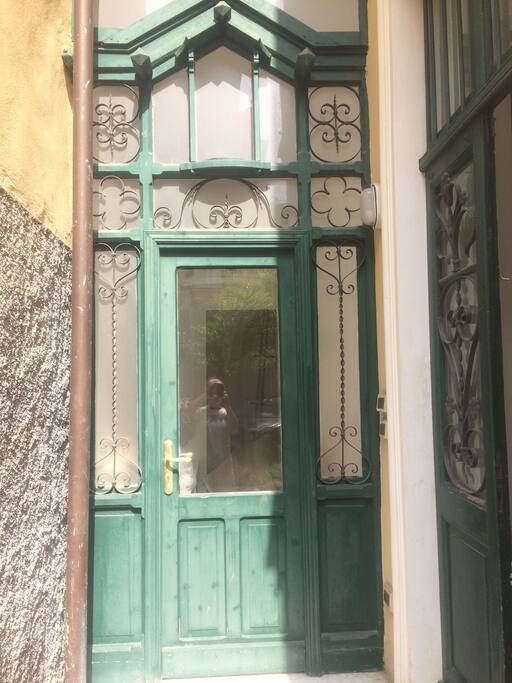 particolare della porta d'entrata in stile liberty/entrance door liberty style