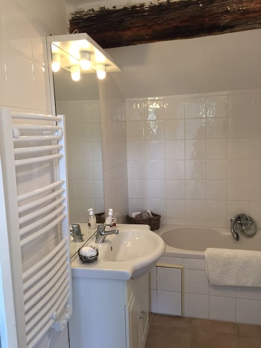 Our private bathroom has both a self contained shower and a separate bath - please see the other photos as it is difficult to photograph in one go because they are on different sides of the same room!
