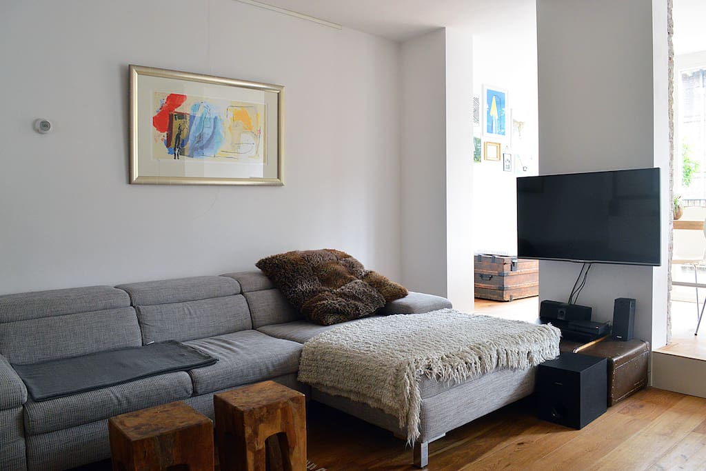 The very comfortable couch. Great to sit back after a great day of exploring Amsterdam