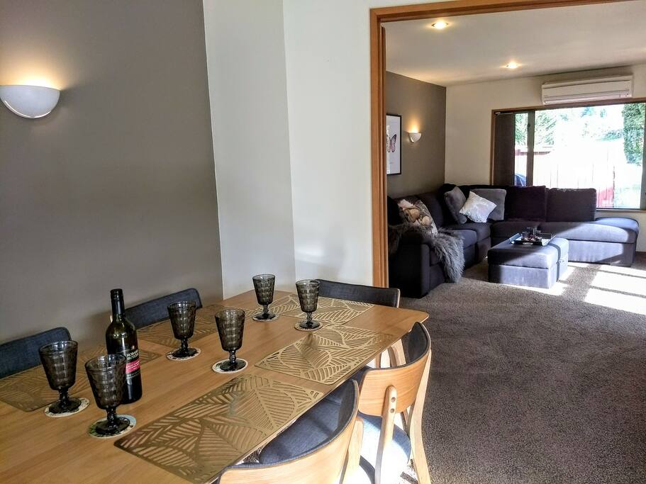 Dining/living area. Doors can be closed if guests are sleeping on the fold out sofa.