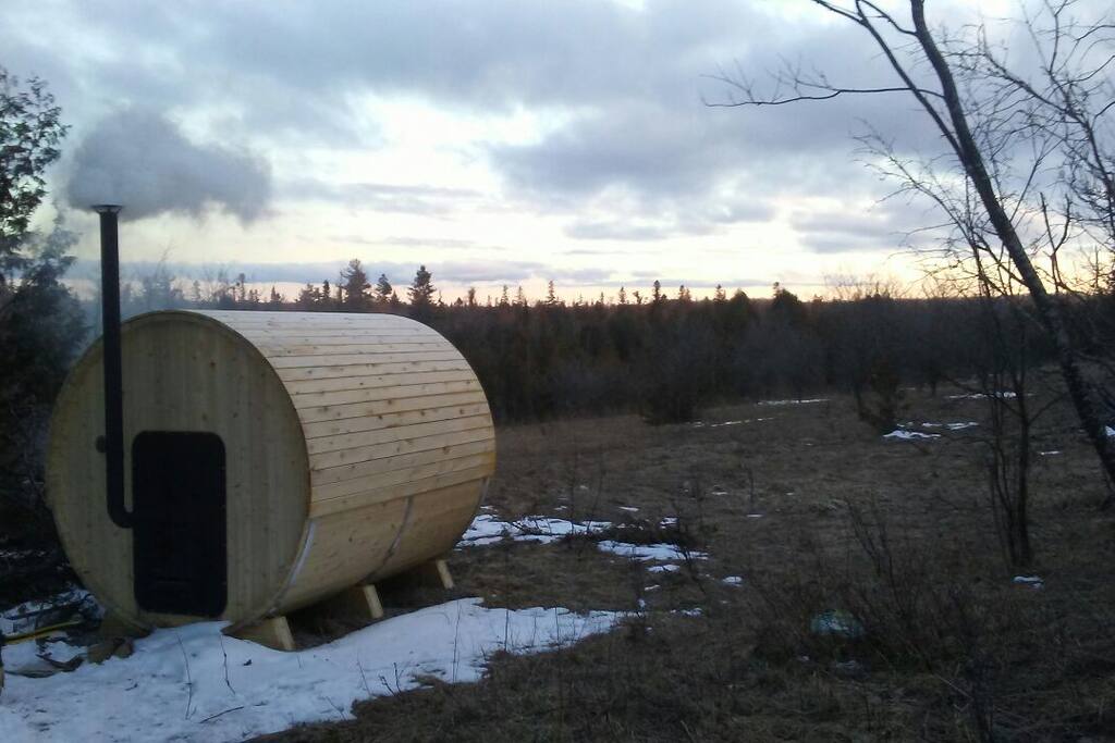 Cedar sauna at the edge of the cedar forest as the sun set begins in the West, one of my favourite places on Earth.