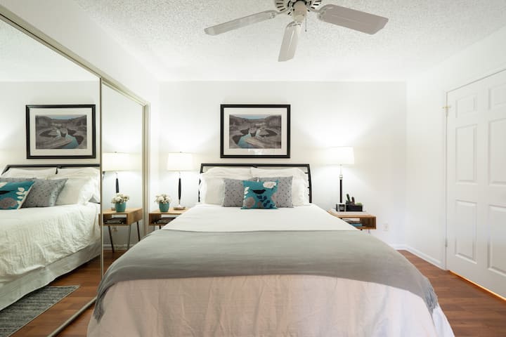 Large bedroom area with a quality queen bed replaced at the end of 2023.