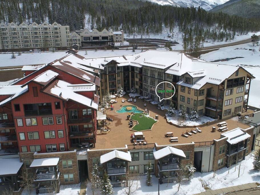 Aerial view of Founders Pointe looking back from just above WP Resort