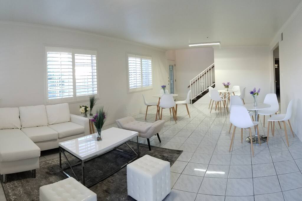 Shared living room in a large home.