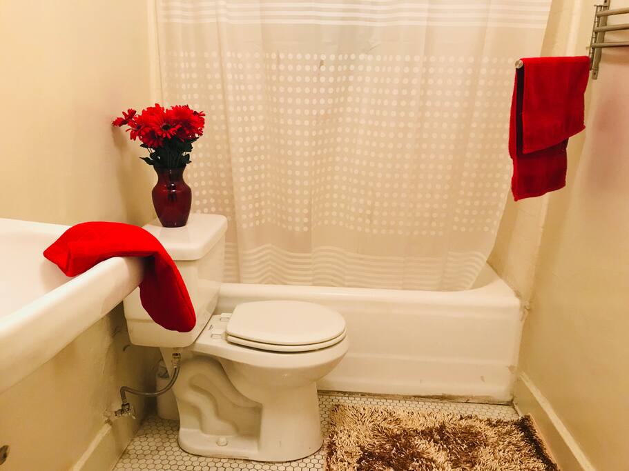 Bathroom, with towels and shower products available