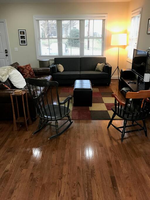 Living room; super comfy leather couch and a sleeper sofa. Feel free to do some binge-watching.