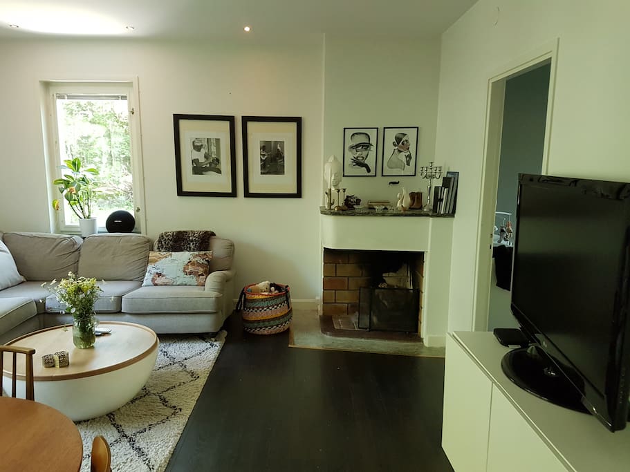 Living room with fireplace.