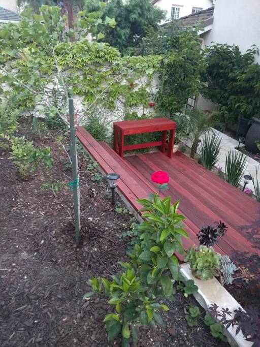 redwood deck on the side