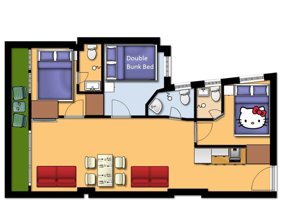 Floor Plan - 3BR 3WR neat and warm apt (Home Sweet Home)