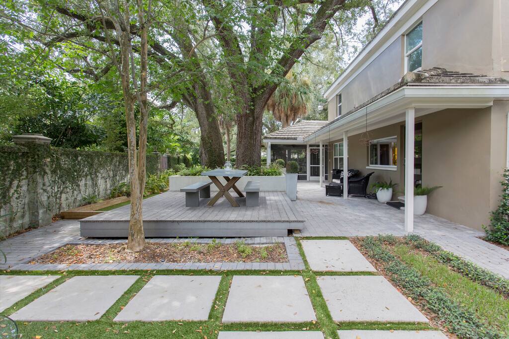 Enjoy meals outdoors on the back yard deck