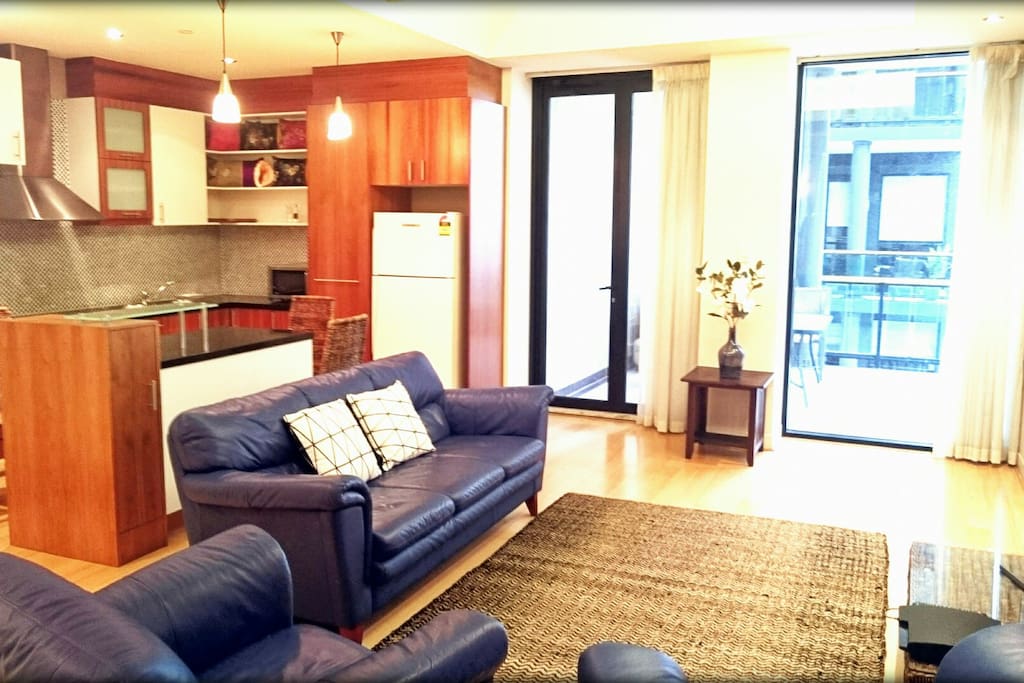 The open plan kitchen blends perfectly with the living room.