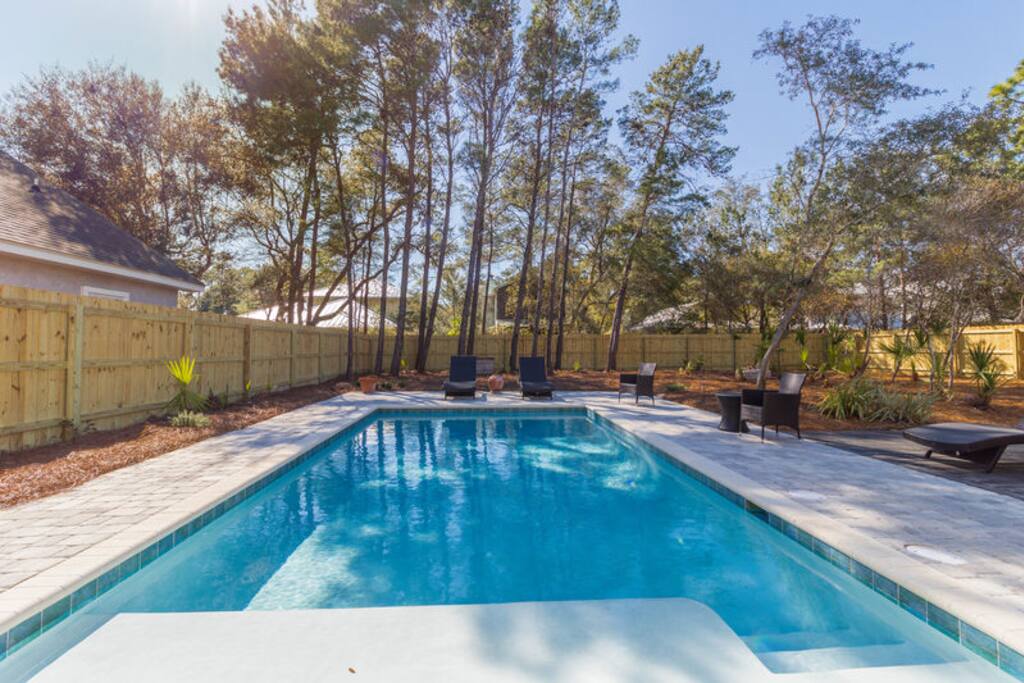 Saltwater pool can be heated seasonally for your convenience