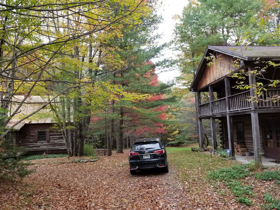 Parking for 2-3 cars just outside your cabin, pictured here on the right.