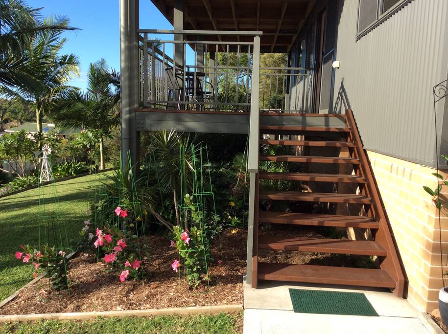 Steps up to the deck from the garden.